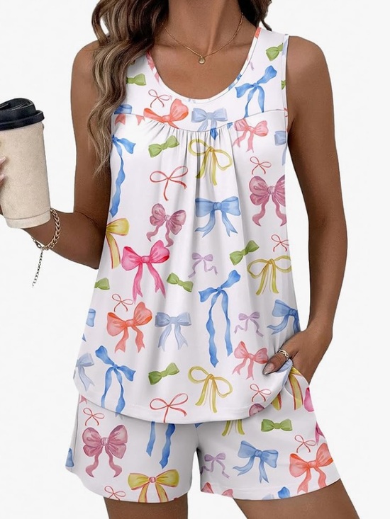 Ekouaer Other - Ekouaer Women’s Bow-Print Sleep Tank & Shorts Pajama Set NWT Size Small